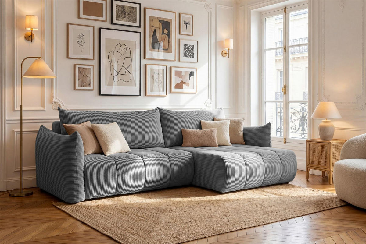 ECKSOFA Ontario Mit Schlaffunktion - Grau, Holzwerkstoff/Textil (260/154cm) - Fun Möbel