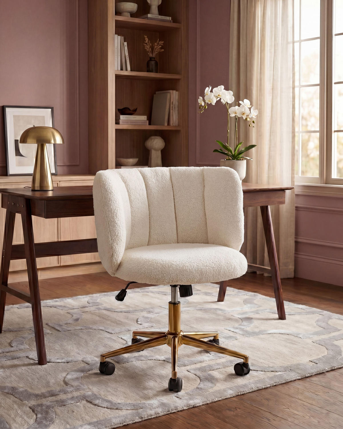 KANCELÁŘSKÁ ŽIDLE Bouclé Bílá Pelora - bílá, textil (64/76/60cm) - Beliani