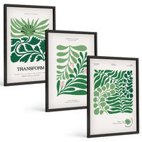 BILDER SET 3er Set - 40x60 cm Schwarzer Rahmen - Formen grüner Blätter - Schwarz, Kunststoff (40/60cm) - TULUP