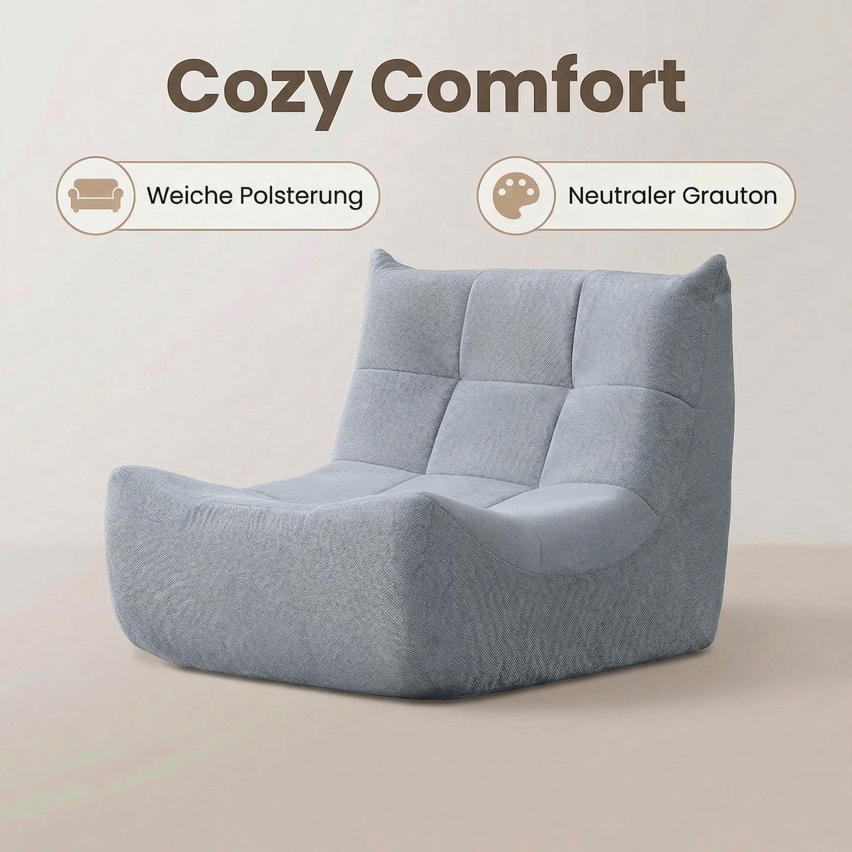 SITZSACK aus grauem Chenille im Togo-Stil mit Memory Foam - Grau, Textil (76/67/98cm) - Urban Meuble