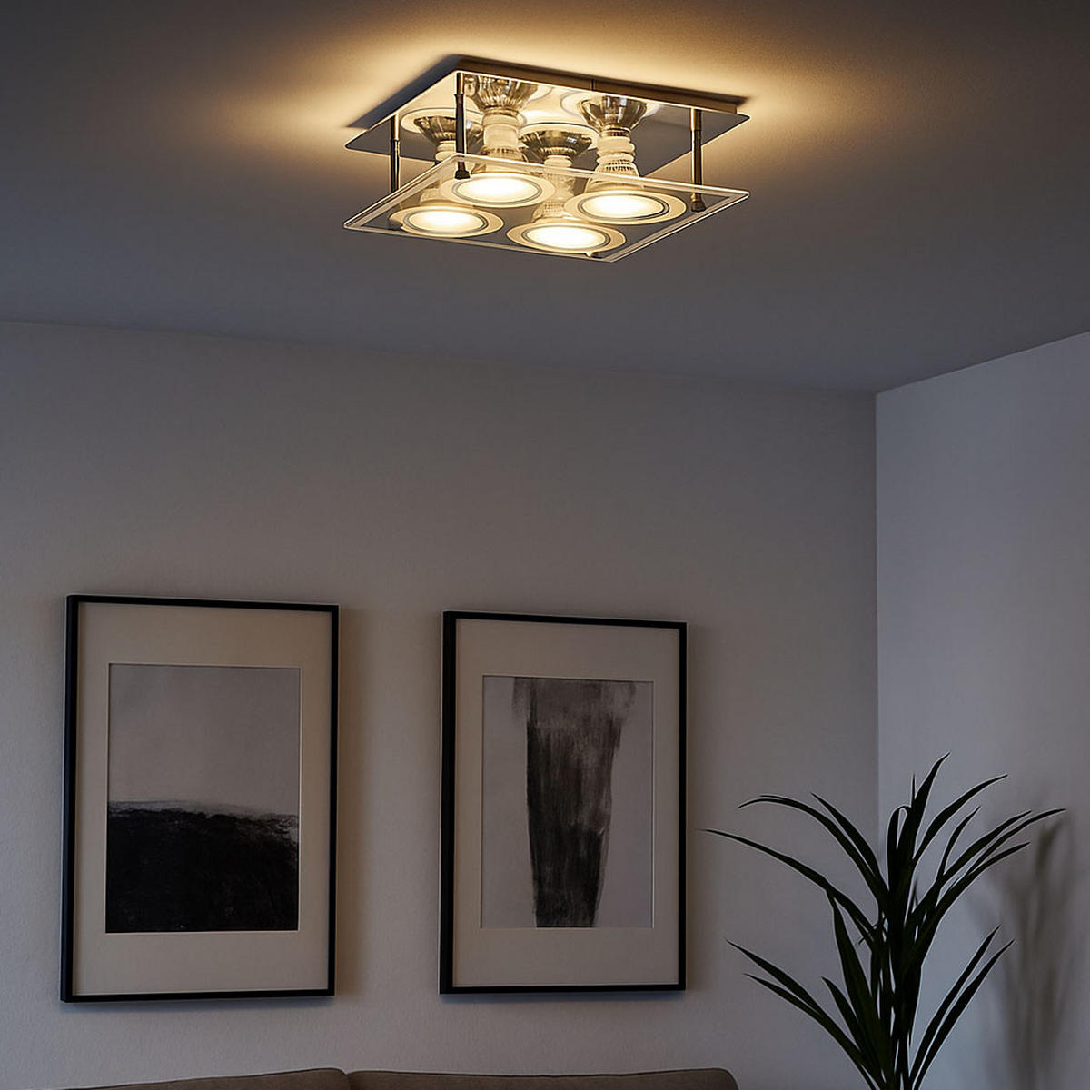 LED DECKENLEUCHTE Glas Silber 4 Flammig - Silberfarben, Glas (26/26/8.5cm) - Globo Lighting