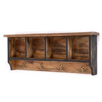 WANDGARDEROBE VINTAGE 70 Recyclingholz massiv, 4 Doppelhaken, 4 Fächer, Ablage 04 schwarz-natur - Graubraun, Holz (70/27/11cm) - DESIGN DELIGHTS