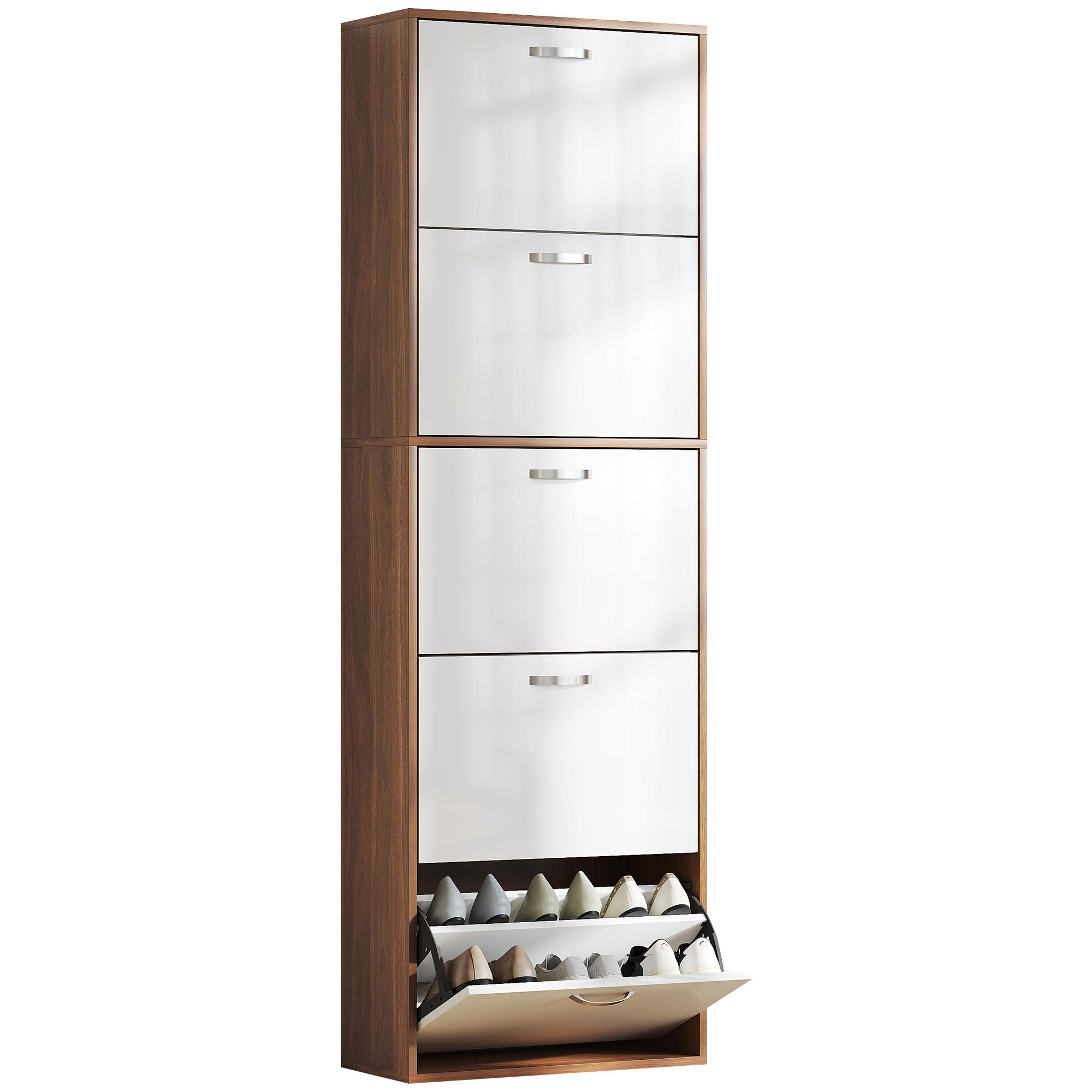SCHUHSCHRANK Weiß Dunkelbraun MDF klappbar mit 5 Fächern 1 Stück - Braun, Holz (60/189/28cm) - PANGIVO