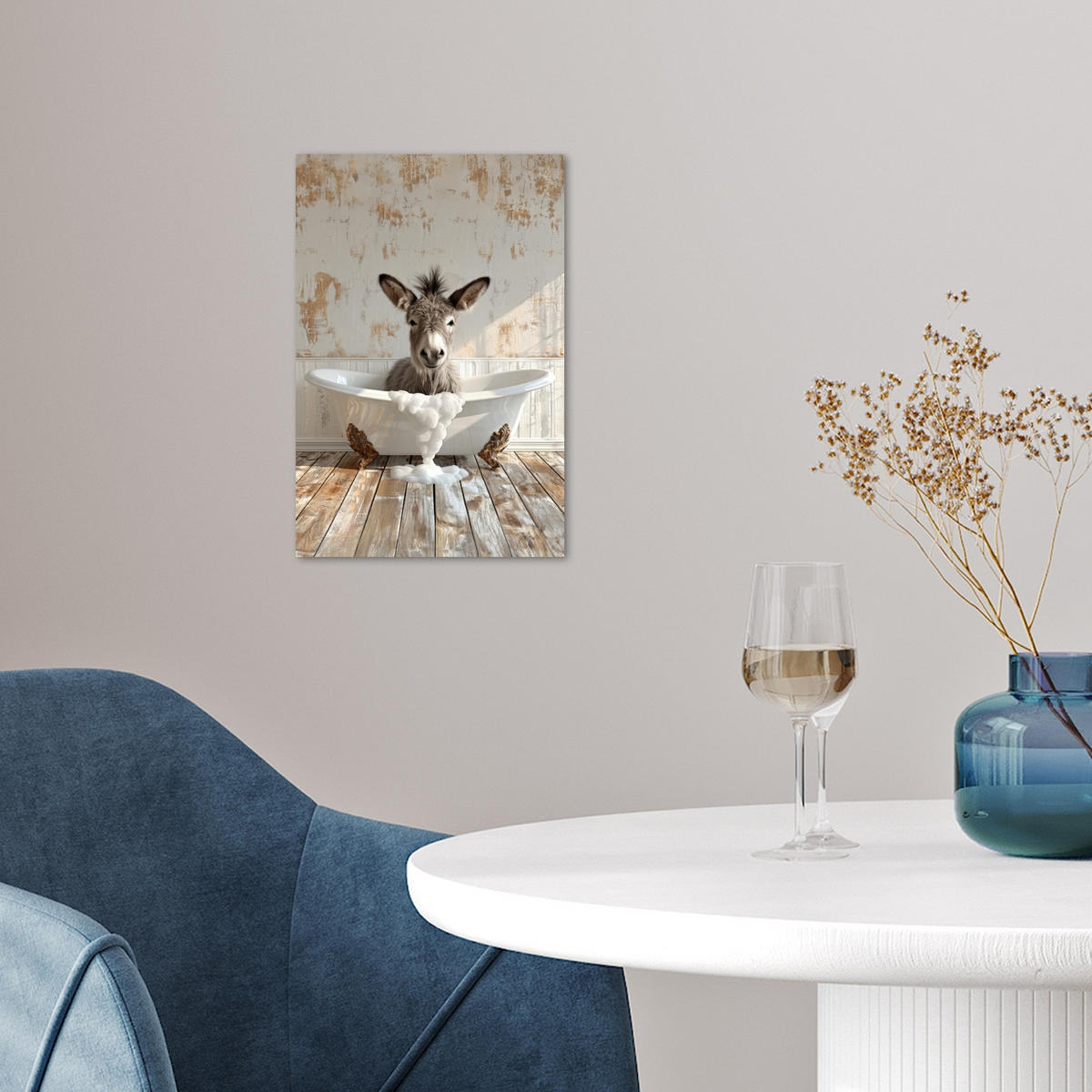 POSTER Esel - Tiere - Badewanne - Schaumstoff 20x30 cm - Weiß, Papier (20/30/0.1cm) - MuchoWow