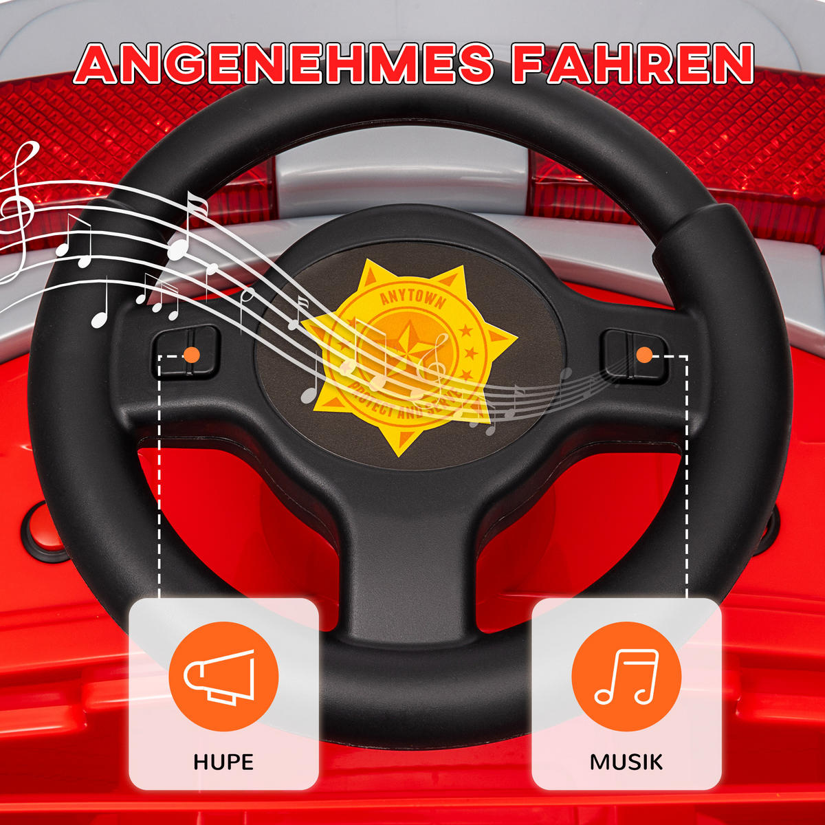 FEUERWEHRAUTO DE-06255 Elektro-Kinderauto mit Sirene und Blaulicht Rot - Rot, Kunststoff/Metall (86/49/52cm) - ComfortXL