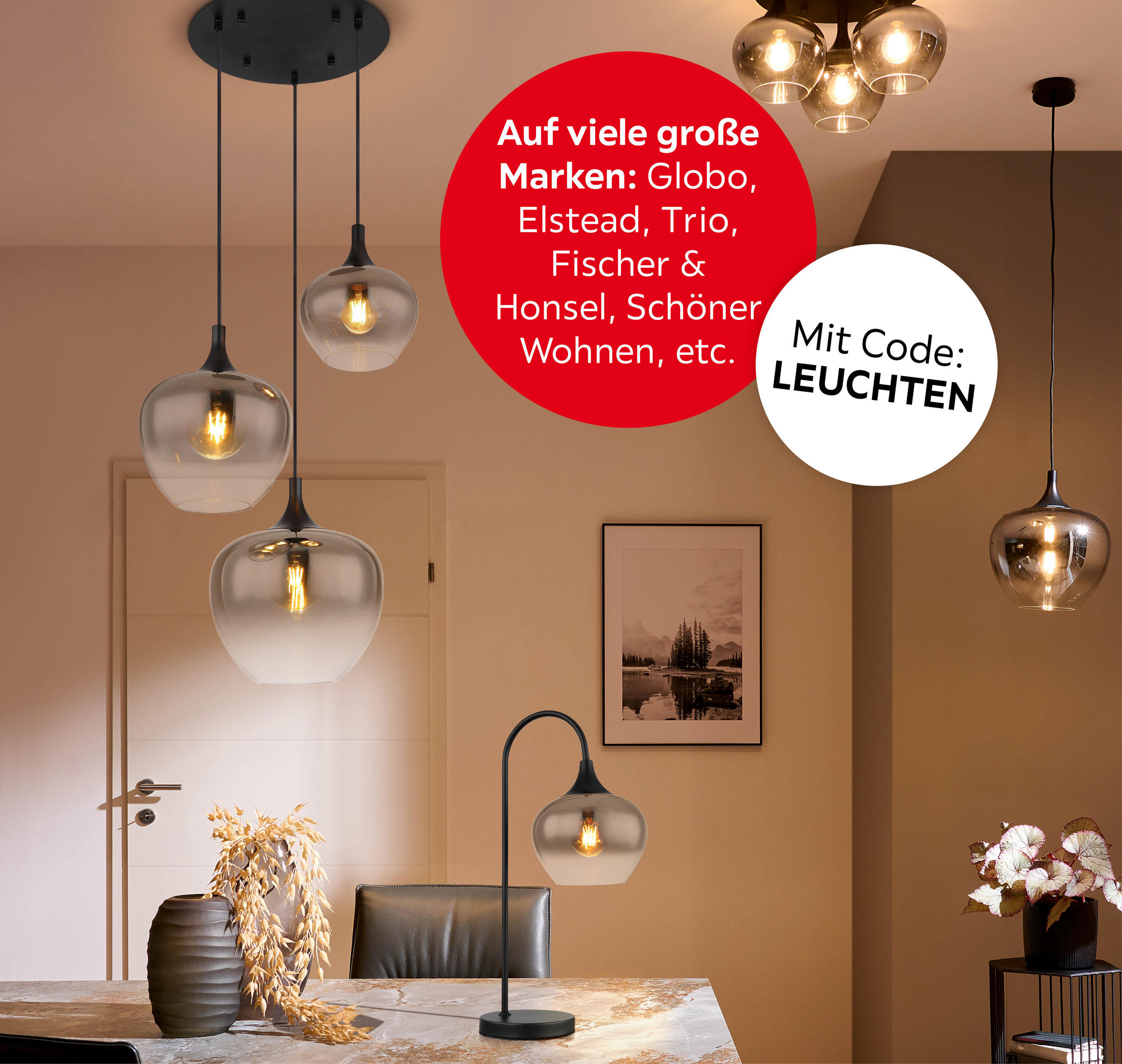 Auf viele große Marken: Globo, Elstead, Trio, Fischer&amp;Honsel und Schöner Wohnen; Mit Code: LEUCHTEN
