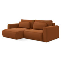 ECKSOFA mit Schlaffunktion Samt Stoff Orange - Terra cotta/Schwarz, Kunststoff/Textil (149/240cm) - Makamii
