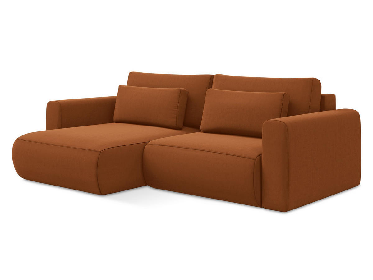 ECKSOFA mit Schlaffunktion Samt Stoff Orange - Terra cotta/Schwarz, Kunststoff/Textil (149/240cm) - Makamii