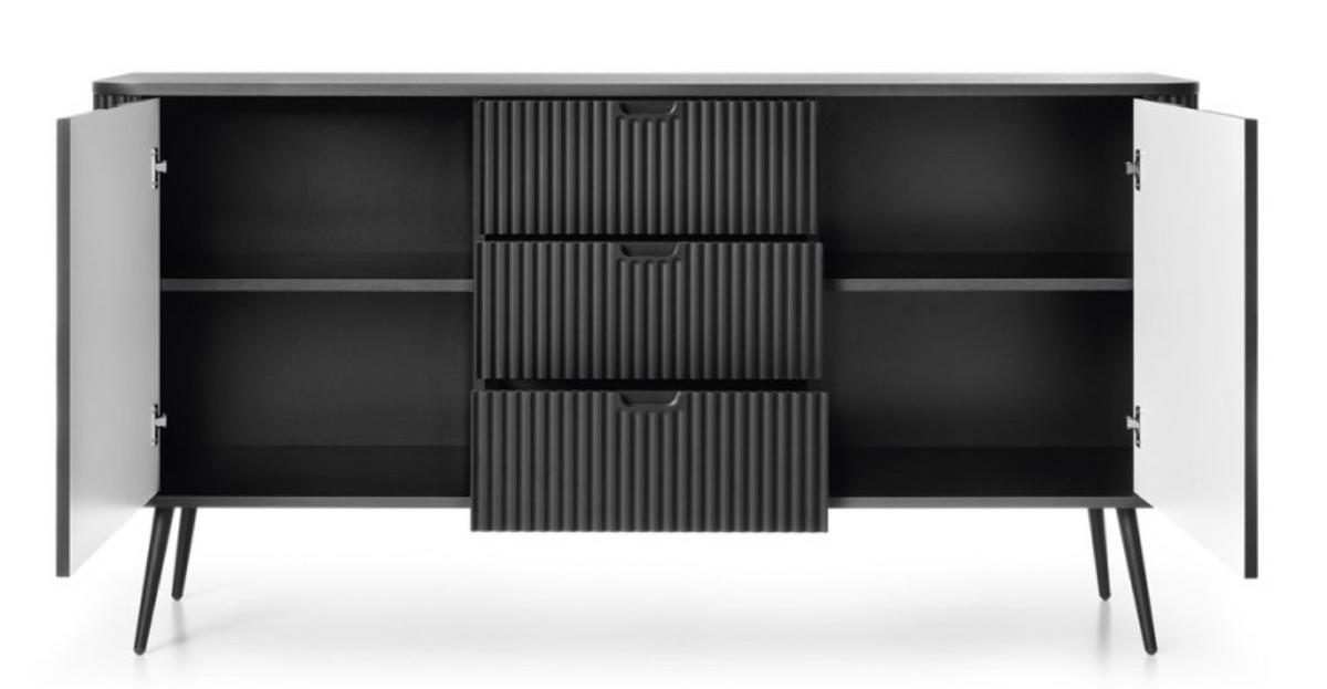 SIDEBOARD Schwarz Zoja Frezierte Oberfläche KSZ168 - Schwarz, Holzwerkstoff (168/87/39cm) - Sepro Meble