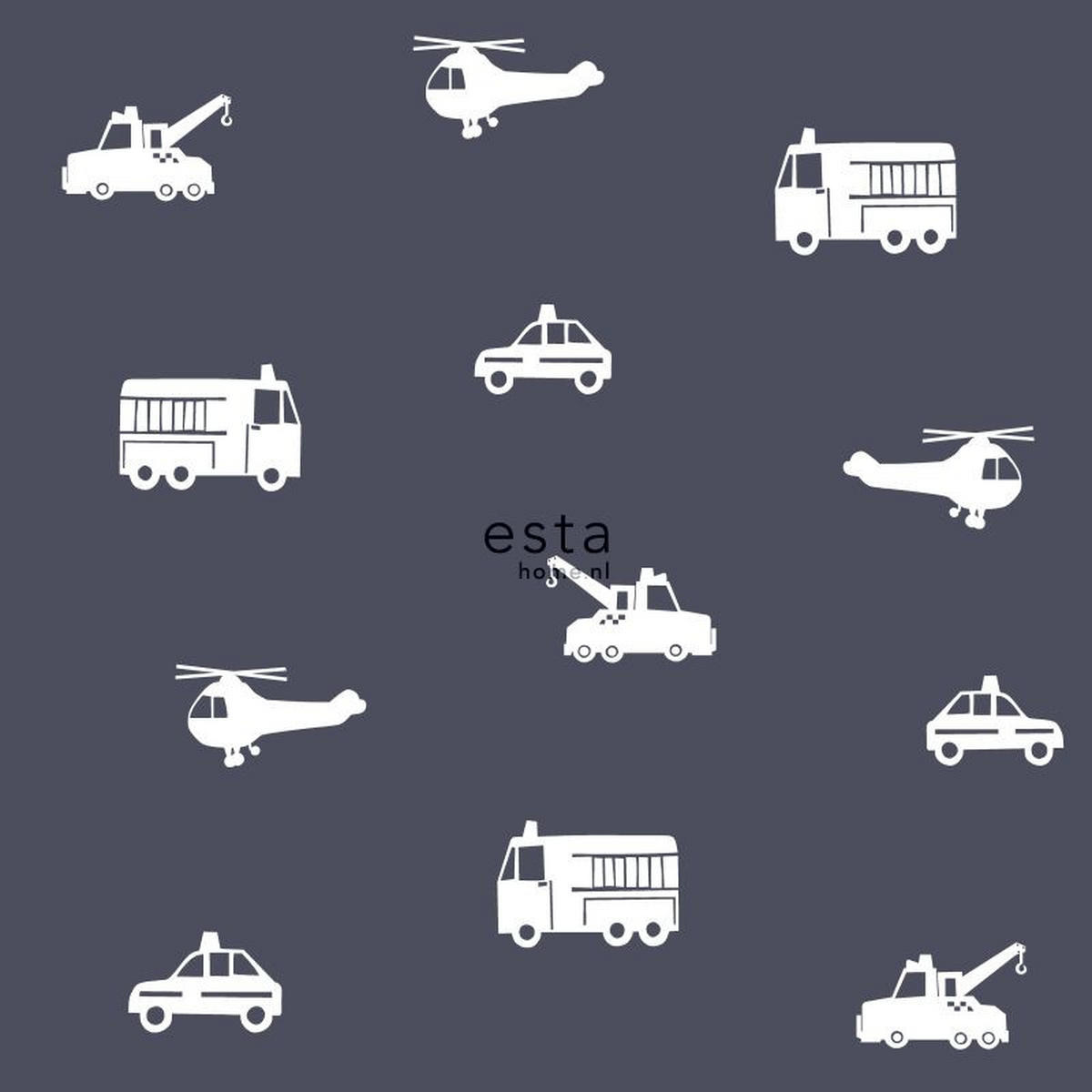 TAPETE Autos, Löschfahrzeuge, Hubschrauber und Kräne 53 cm x 10.05 m - Blau, Papier (53/0.1cm) - ESTAhome