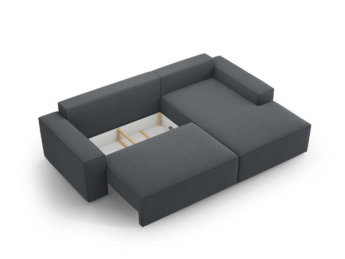 AUSKLAPPBARES-ECKSOFA rechts mit Container Jodie aus strukturiertem Stoff dunkelgrau 3 Sitzplätze - Dunkelgrau, Textil (246/151cm) - Micadoni