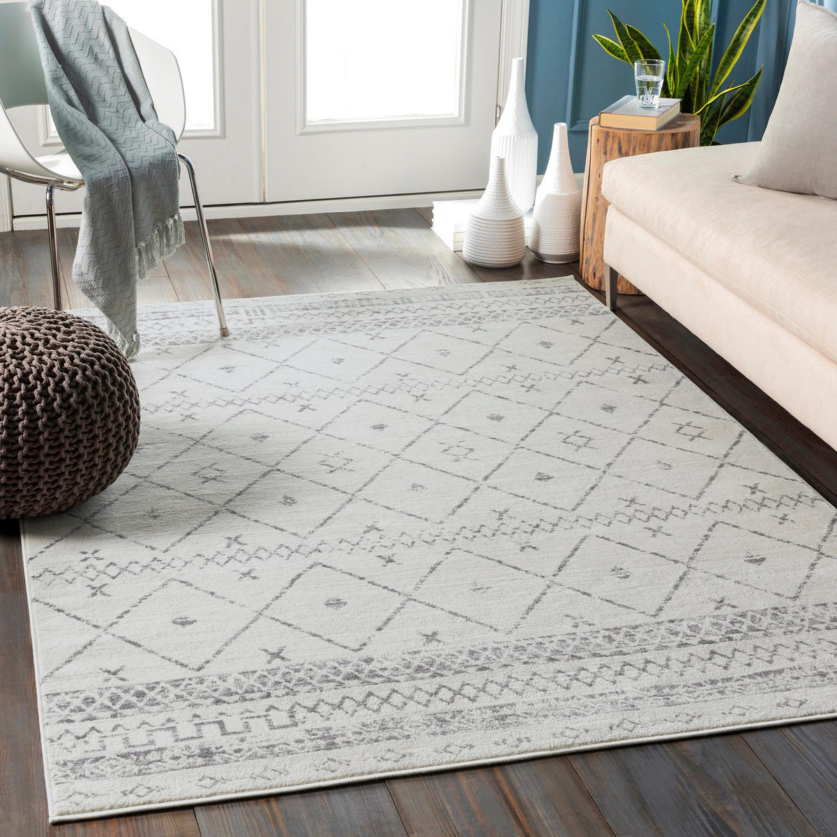 KURZFLORTEPPICH 120x170 cm Weiß - Grau, Naturmaterialien/Textil (120/170cm) - LIVABLISS
