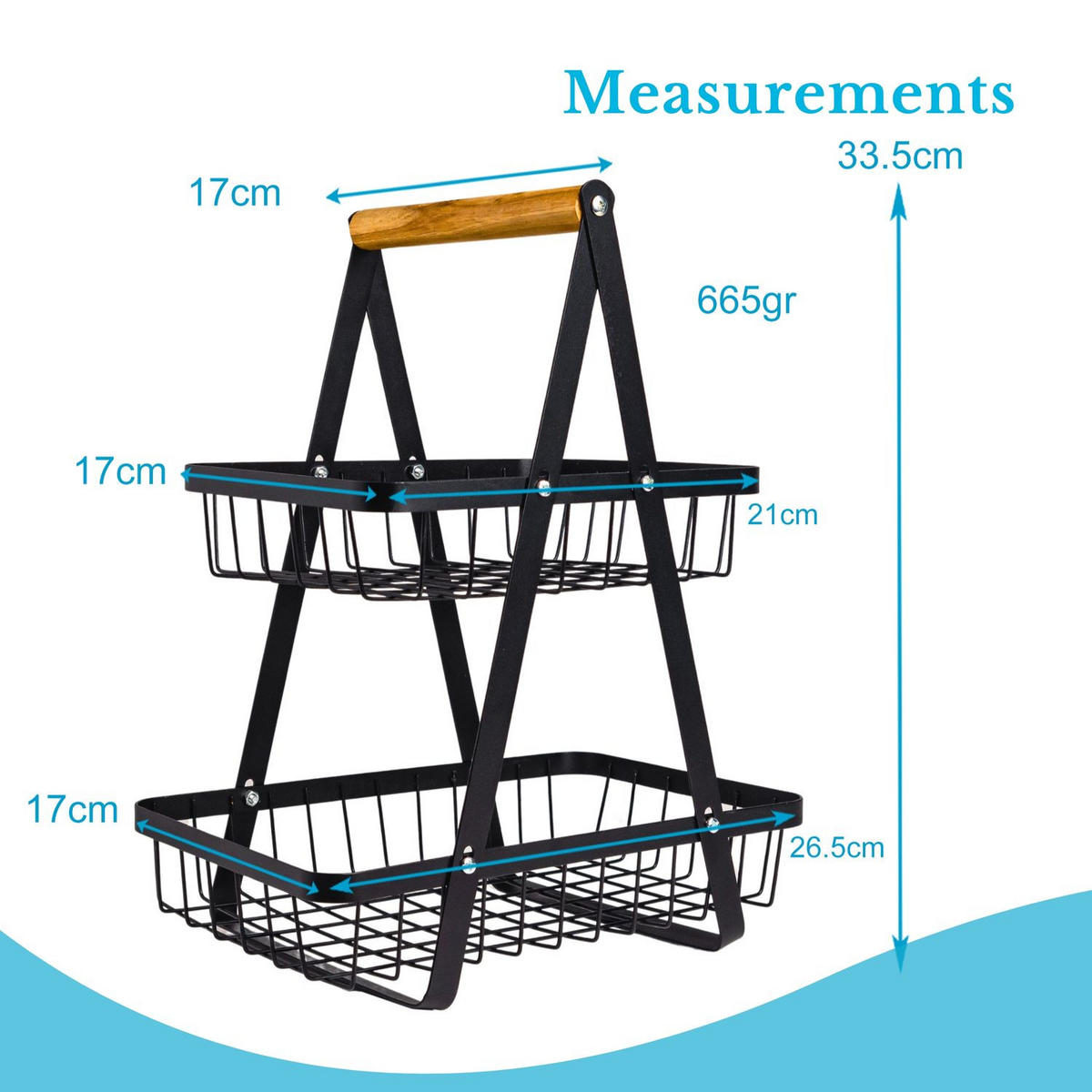 OBSTKORB Etagere 30/35 cm - Schwarz, Metall (6.4cm) - Intirilife