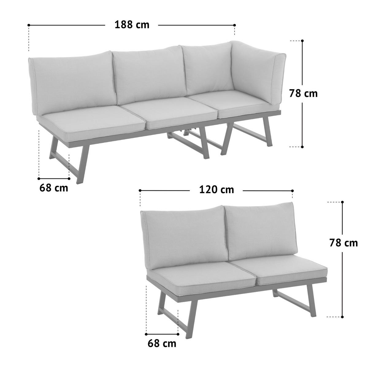 GARTENLOUNGE Grenada (4-tlg.) - Grau, Metall - SVITA