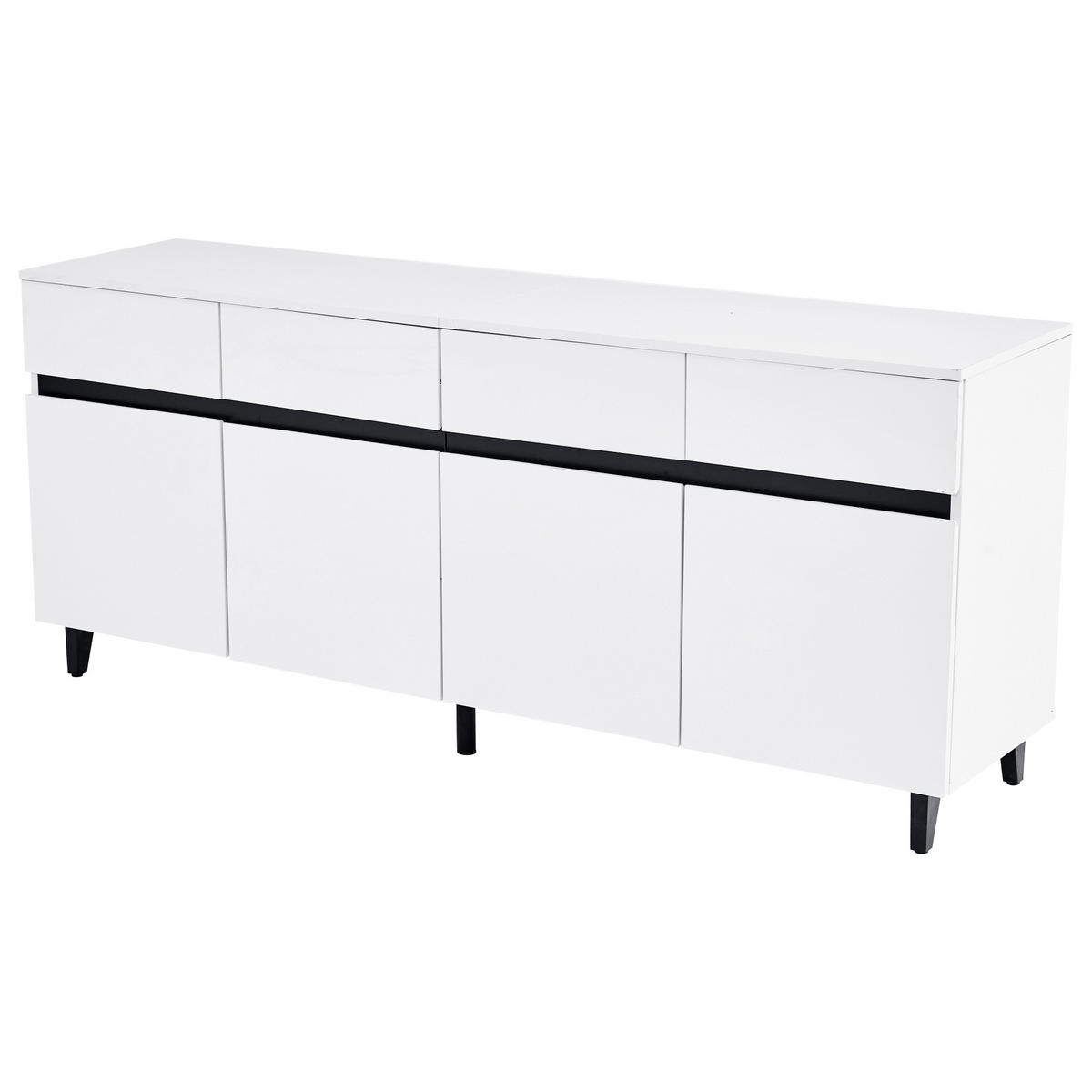 SIDEBOARD mit Hochglanz-Fronten, 4 Schubladen und 2 Türen, 160/40/68 cm, Weiß - Weiß, Holzwerkstoff (160/68/40cm) - Redom