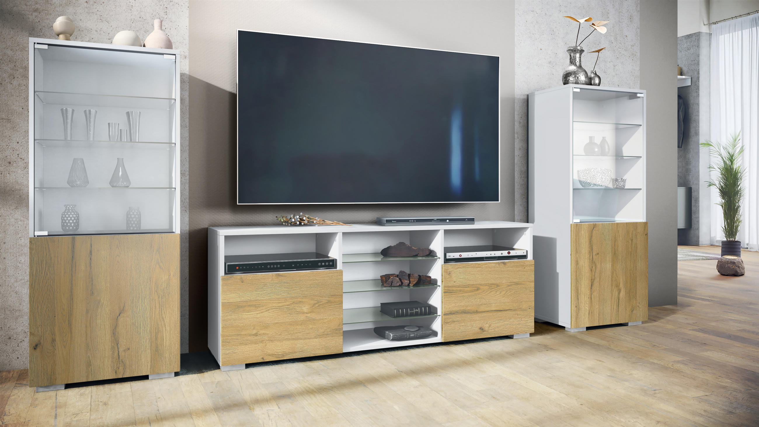 WOHNWAND Granada Eiche Natur - Eichefarben, Holzwerkstoff (286/122.5/35cm) - Vladon