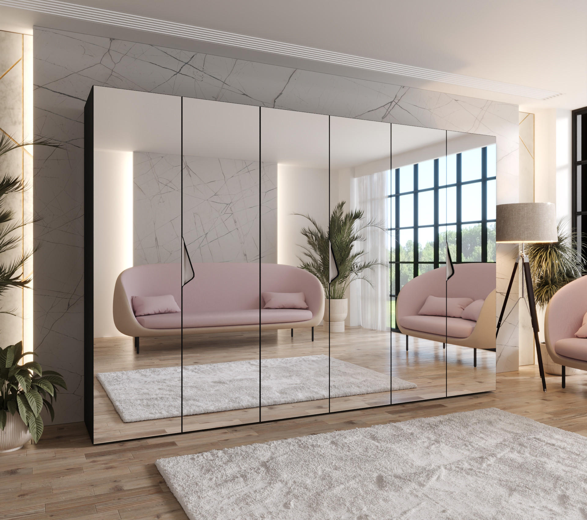 DREHTÜRENSCHRANK 202/300/52 6-türig - Beige/Schwarz, Holz/Metall (300/202/52cm) - Abiks Möbel