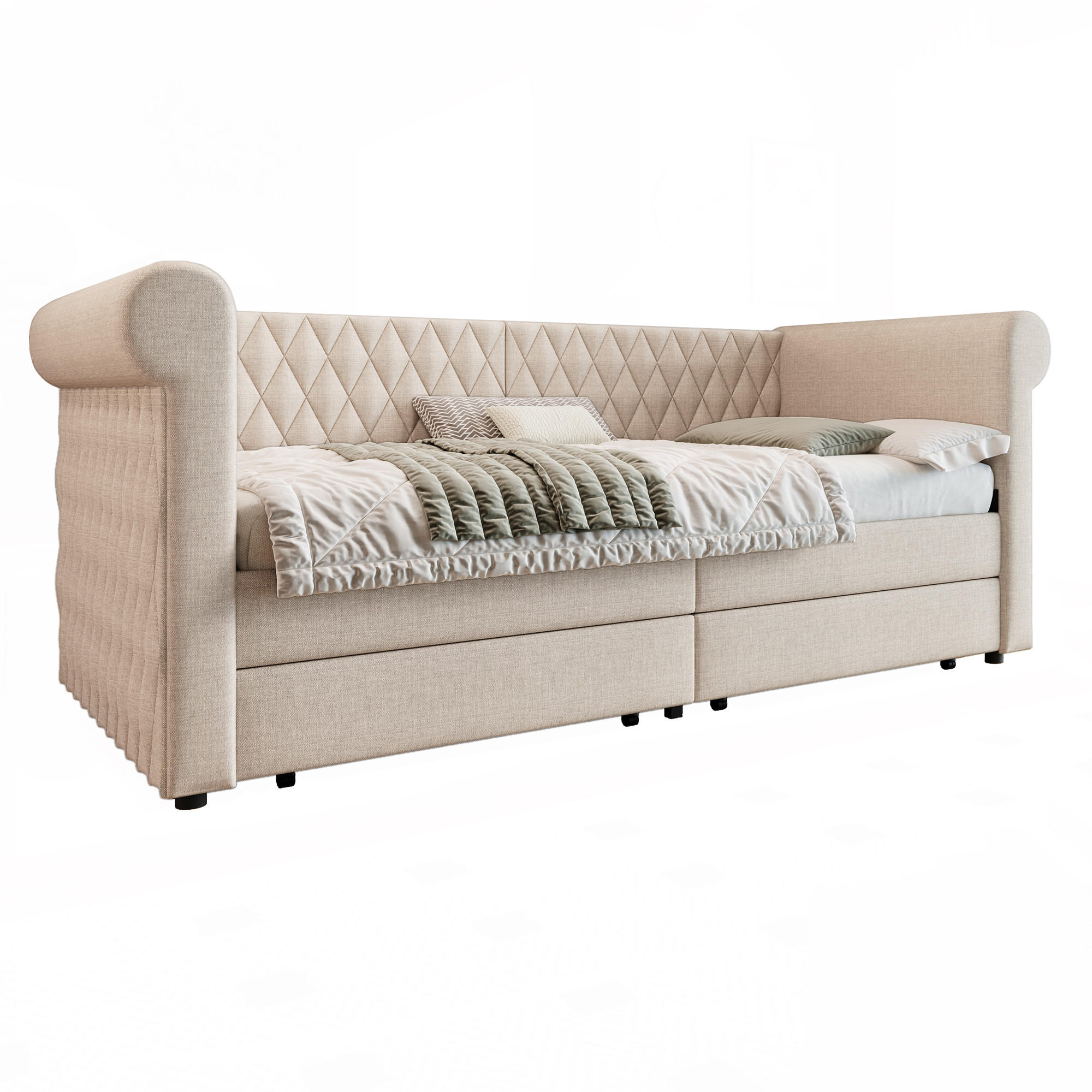 SCHLAFSOFA 90/200 cm in Beige Leinen mit 2 Schubladen - Beige, Holzwerkstoff/Textil (90/200cm) - WISHDOR