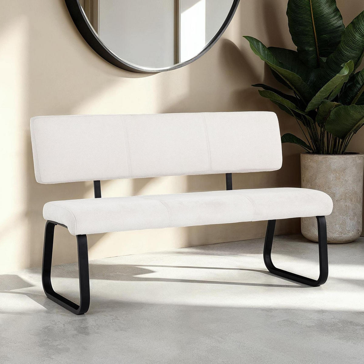 ESSZIMMERBANK VILAS cremeweiß - Creme, Textil/Metall (135/87/56cm) - IDIMEX