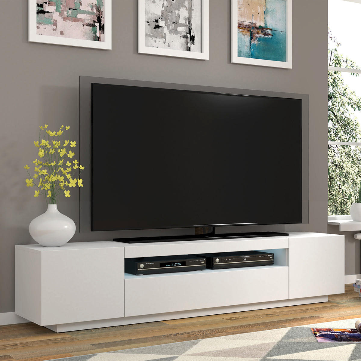 TV STOLÍK Aurus Biela - biela, kompozitné drevo (200/36/37cm) - Petits-meubles