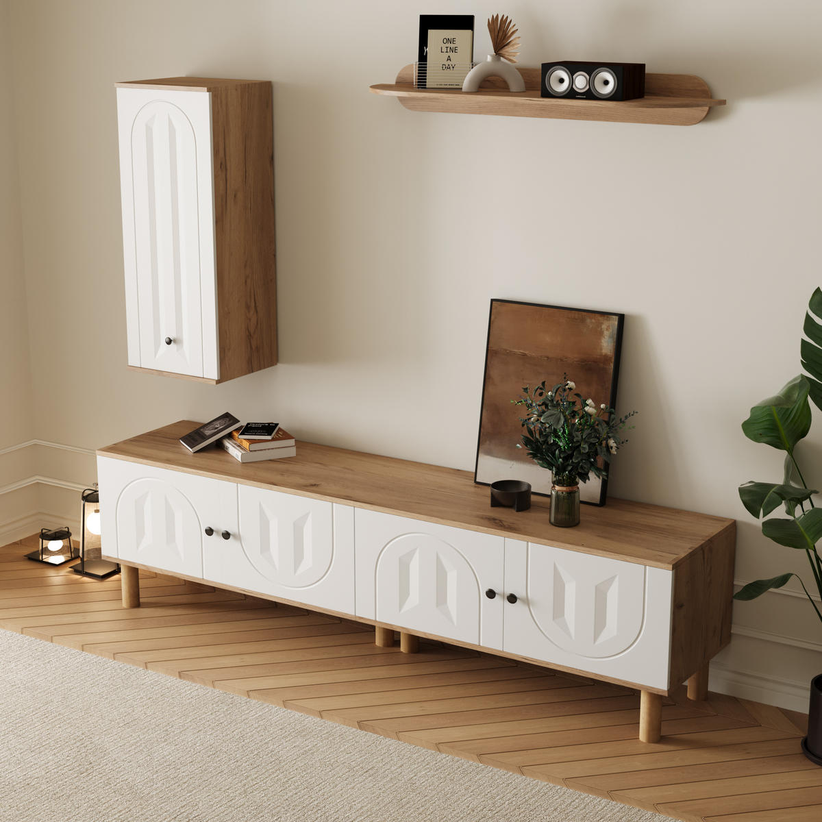 WOHNWAND 3-teilig Weiß Holz Highboard Wandboard modern - Multicolor, Holzwerkstoff (170/50/40cm) - FLIEKS