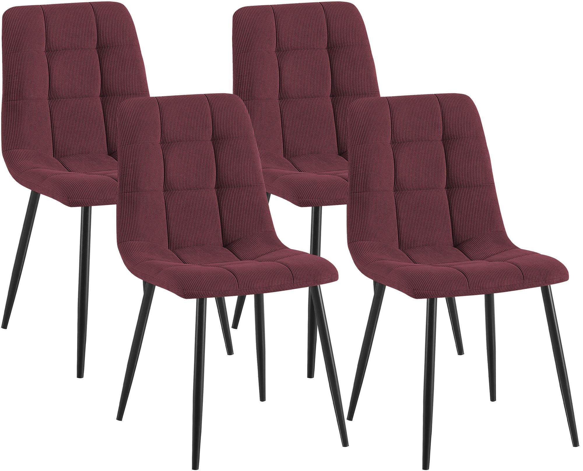 STUHL 4 Cord Bordeauxrot - Bordeaux/Schwarz, Textil/Metall (45/84/55cm) - CLP