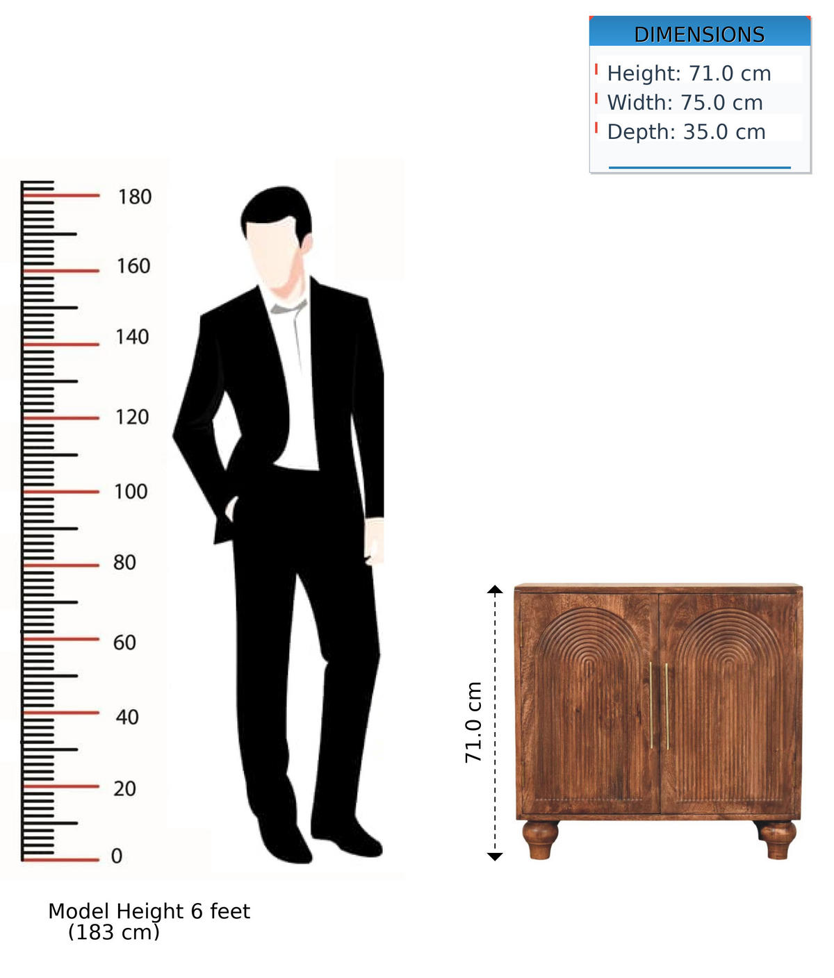 SIDEBOARD mit Roasted-Almond-Finish, 2 Türen, 2 Innenablagen, braun. - Goldfarben/Braun, Holz/Metall (75/71/35cm) - Artisan Furniture
