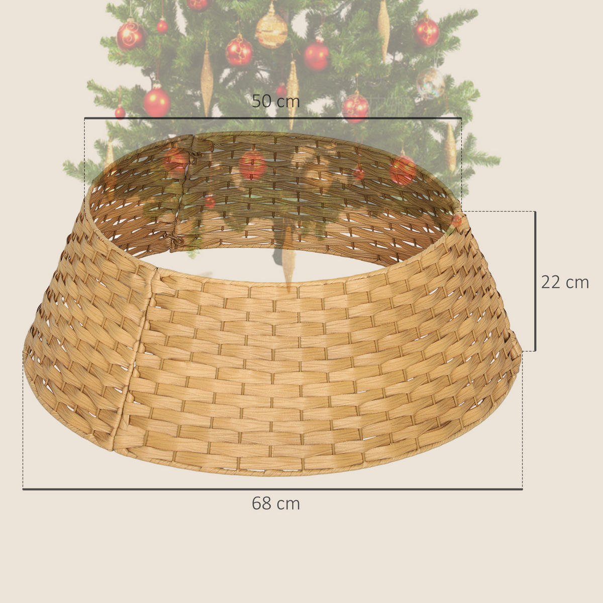 WEIHNACHTSBAUMROCK Ø 68cm Weihnachtsbaum Kragen aus Kunststoff Naturholz - Naturfarben, Kunststoff (22cm) - HOMCOM