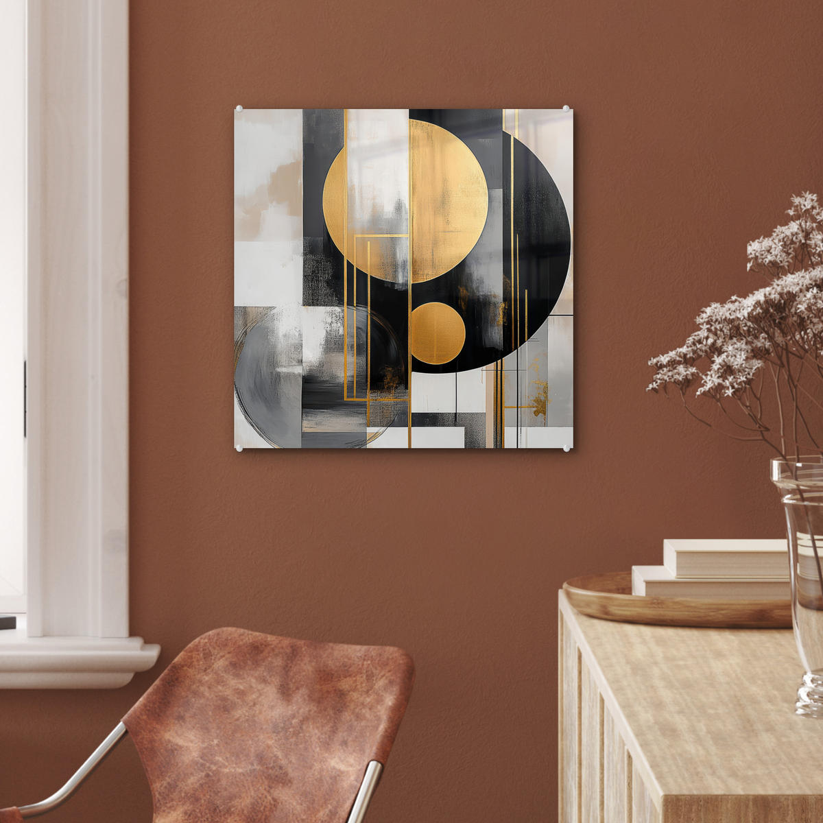 ACRYLGLASBILD Abstrakt - Gold - Silber - Formen - Ästhetisch - Modern 50x50 cm - Goldfarben, Glas (50/50cm) - MuchoWow