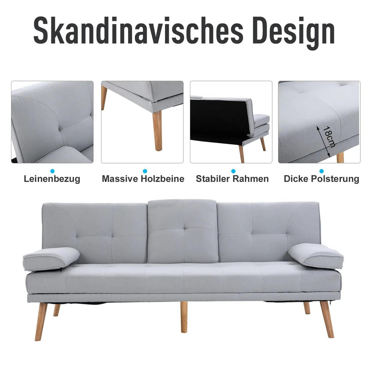SCHLAFSOFA verstellbar 181 x 77 x 72 cm Polyester Light Gray - Hellgrau, Holzwerkstoff (181/78/77cm) - Meubliv