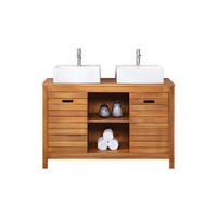 DOPPELWASCHTISCH - 130 cm x 50 cm - Keramik, Holz, Platte - Naturfarben Dunkel - PULUKAN - Naturfarben, Keramik/Holz (130/83/50cm) - Vente-Unique