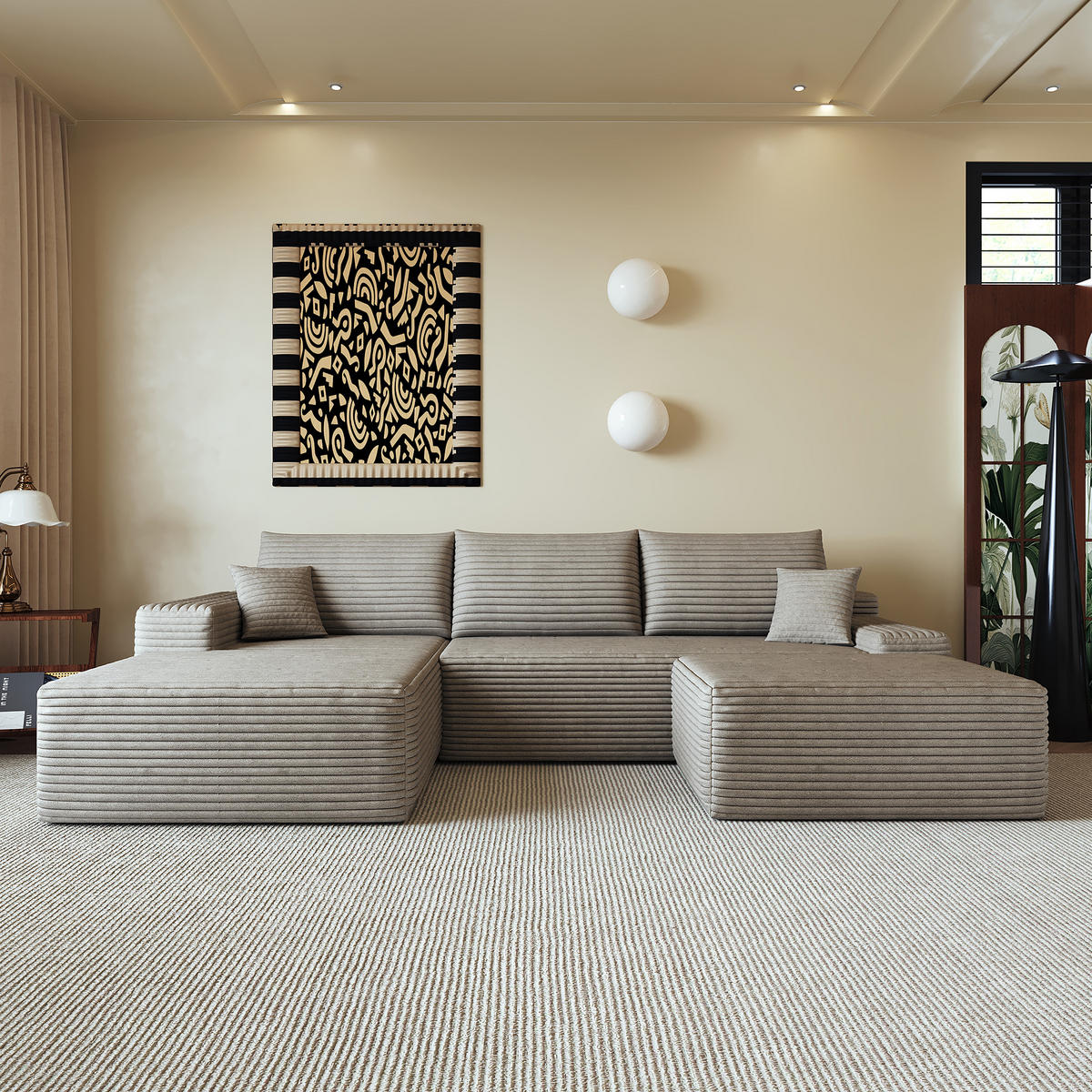 WOHNLANDSCHAFT DE-34857 U-Form 2-Sitzer Chaiselongue links Camel - Sandfarben, Textil (175/83/270cm) - ComfortXL