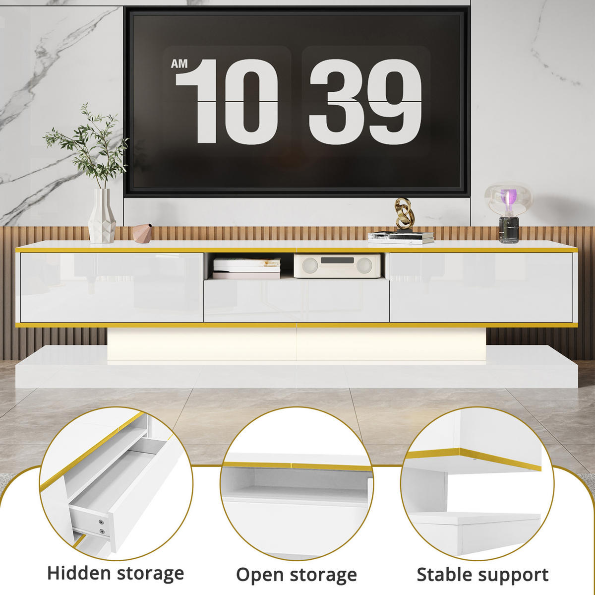 TV-SCHRANK mit 3 Schubladen 180 x 38 x 45 cm Hochglanz Weiß - Weiß, Holzwerkstoff (38/45/180cm) - Beauniv