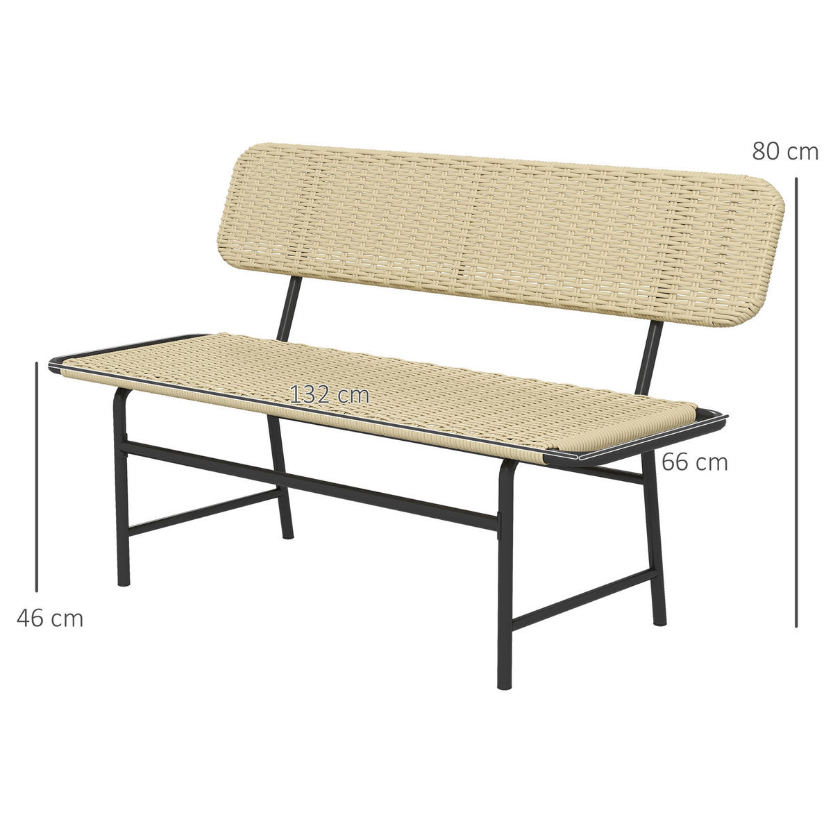 POLYRATTAN Sitzbank bis 250 kg belastbar, für Balkon, Terrasse, Metall, Khaki - Braun, Kunststoff (66/80/132cm) - Outsunny
