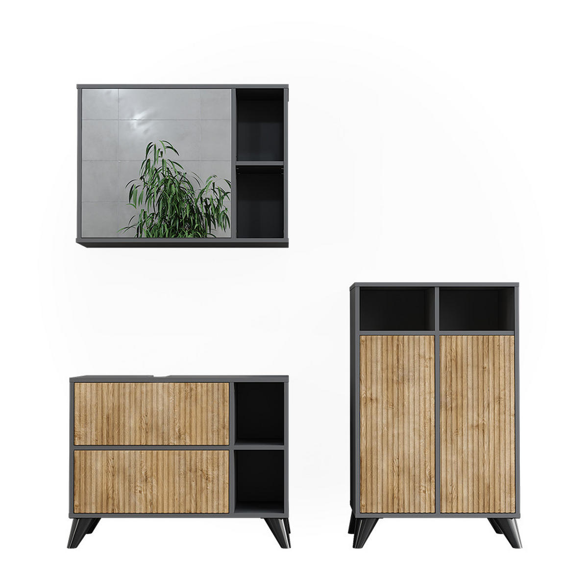 BADMÖBEL-SET Leano Anthrazit/Bergeiche 80 cm, Set 2 - Eichefarben/Anthrazit, Holzwerkstoff (80/62/30cm) - Vicco