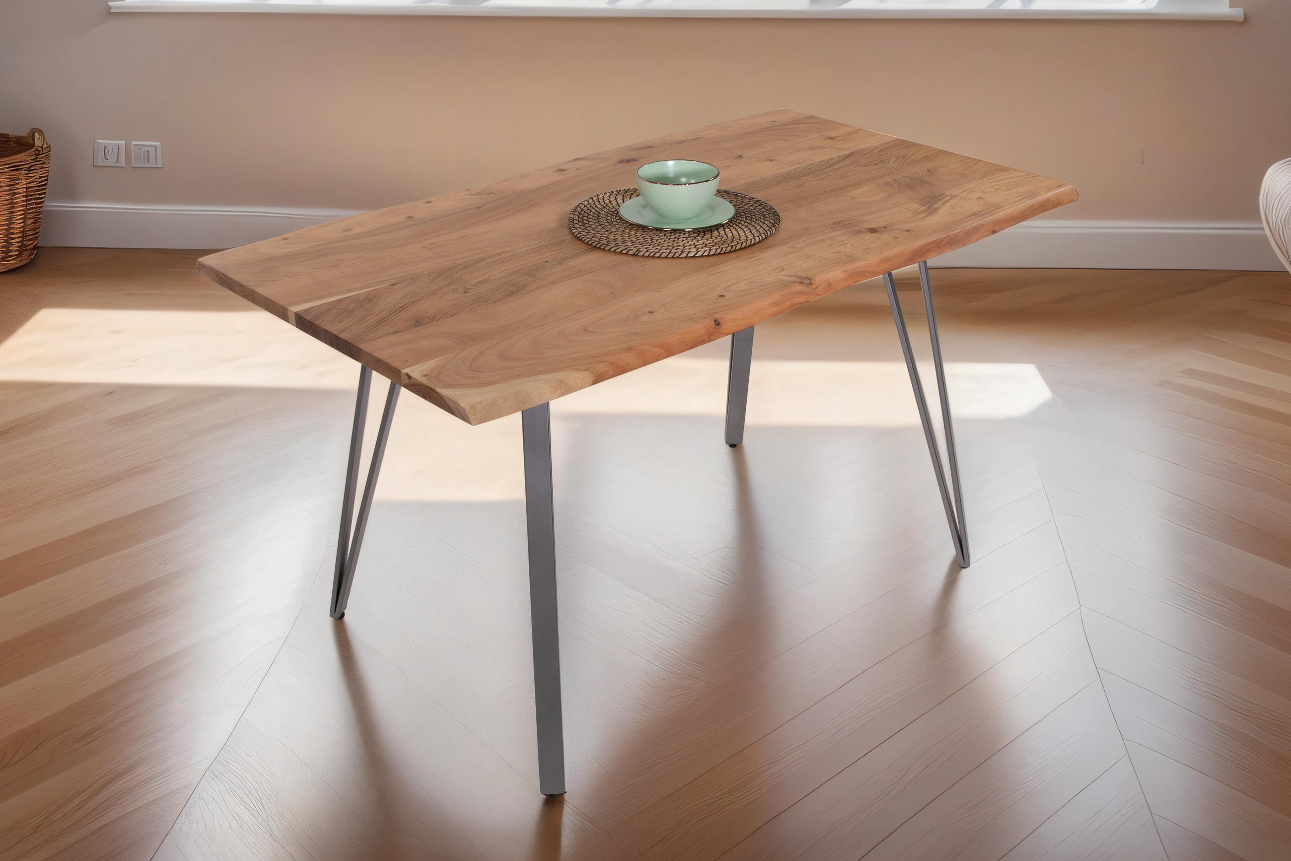 ESSTISCH CELIA - Beige/Silberfarben, Holz/Metall (80/140/77cm) - SAM