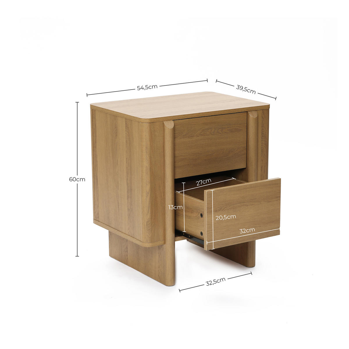 NACHTTISCH Modern im Nordischen Stil,Eichenfarben, Holz-Optik Eiche | B55 x T40 x H60 cm - Eichefarben, Holz (55/60/40cm) - Hometopia