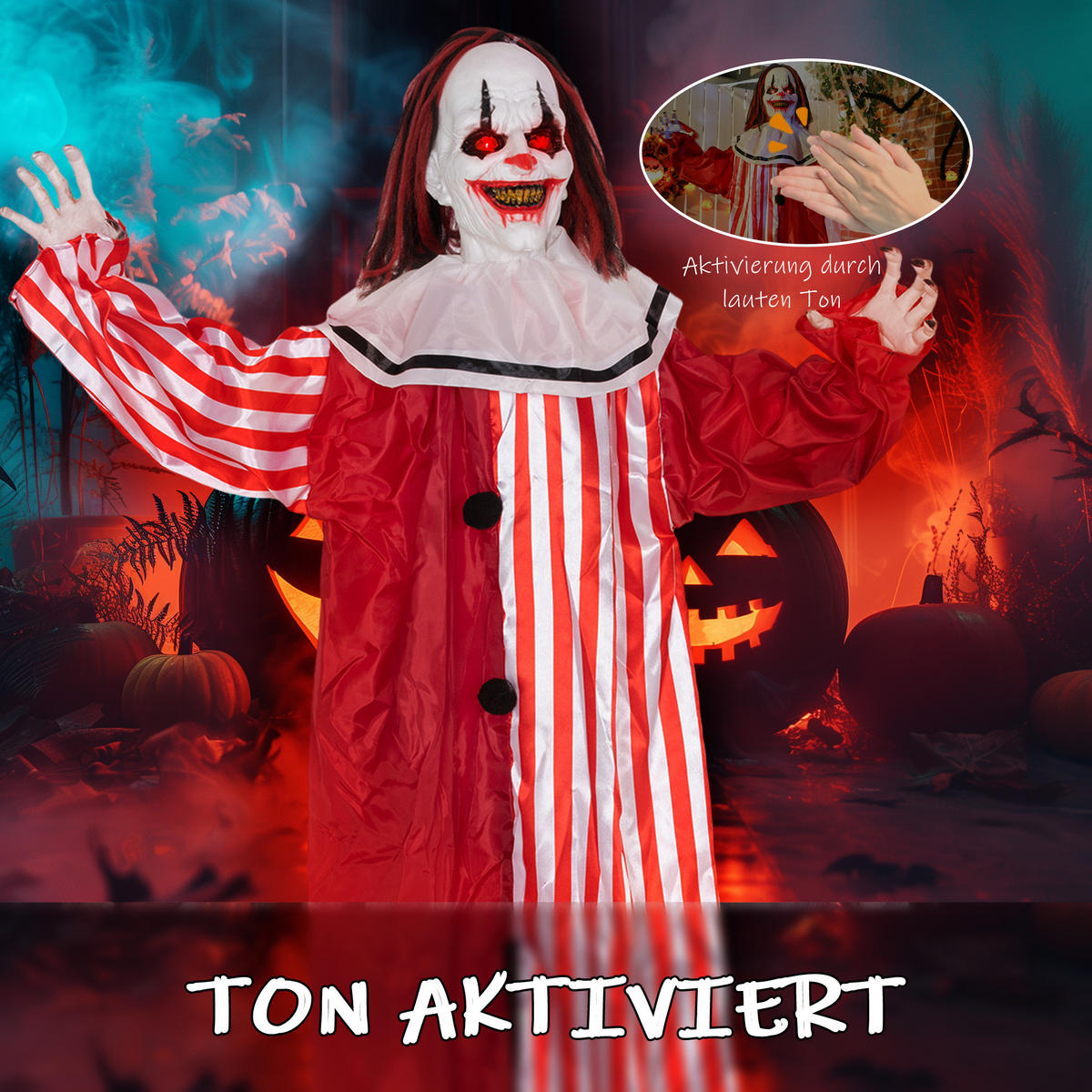 HALLOWEEN-CLOWN DE-42116 165 cm mit LED und Sound - Rot, Metall (70/165/16cm) - ComfortXL