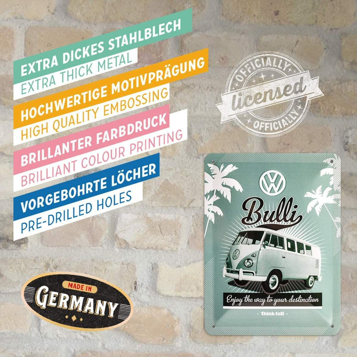BLECHSCHILD 15/20 cm Volkswagen VW Retro Bulli - Multicolor, Metall (15/20/0.5cm) - Nostalgic-Art