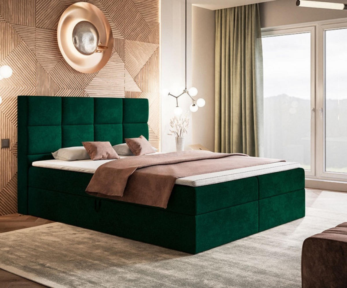 BETT Grün FOX 5 Kontinentalbett 160x200 cm Mit Schlaffunktion - Schwarz/Grün, Textil (160/200cm) - Sepro Meble