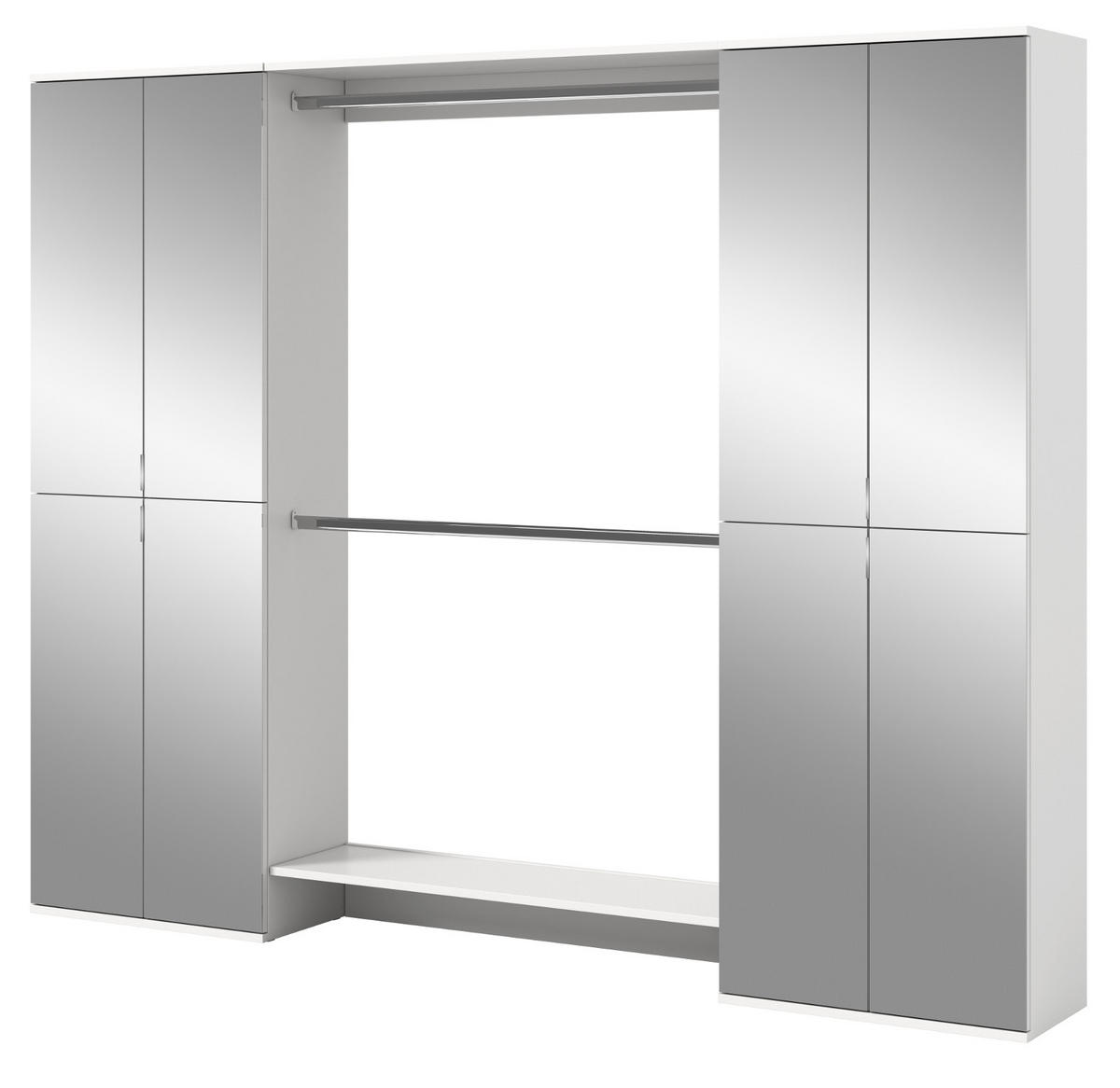 GARDEROBENSCHRANK weiß 232 cm, Flurgarderobe XXL mit Spiegeltüren - Chromfarben/Weiß, Holzwerkstoff/Kunststoff (232/193/34cm) - Inn.Furn