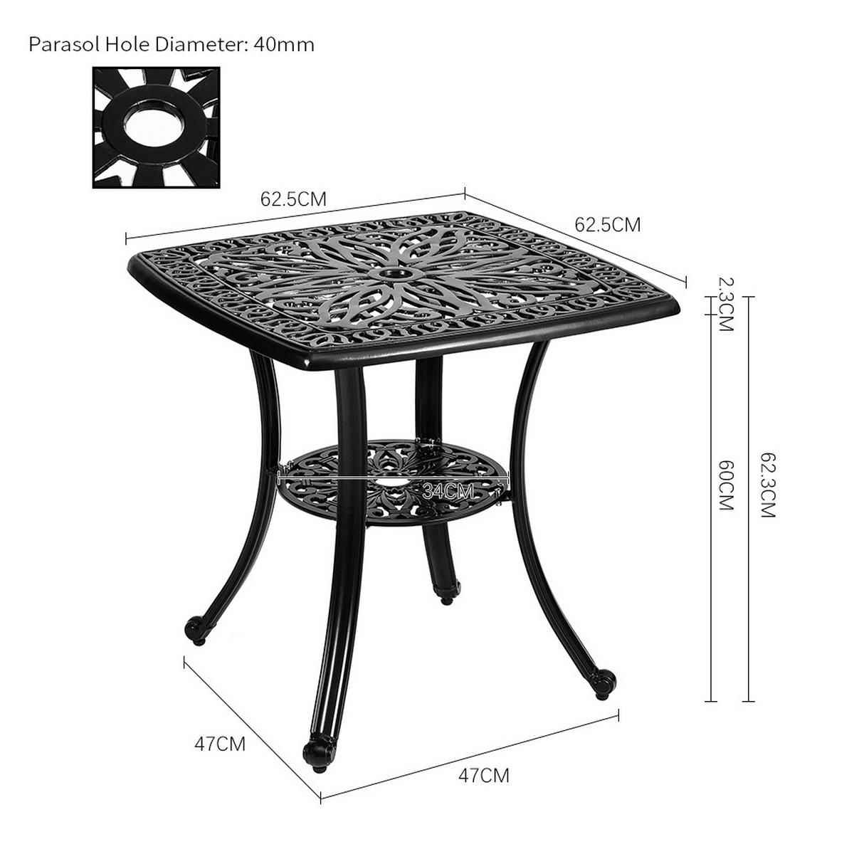 GARTENTISCH aus Gussaluminium in Schwarz Quadratisch 62,5 cm B × 62,5 cm T × 62,3 cm H - Schwarz, Metall (62.5/62.5/62.3cm) - Livingandhome