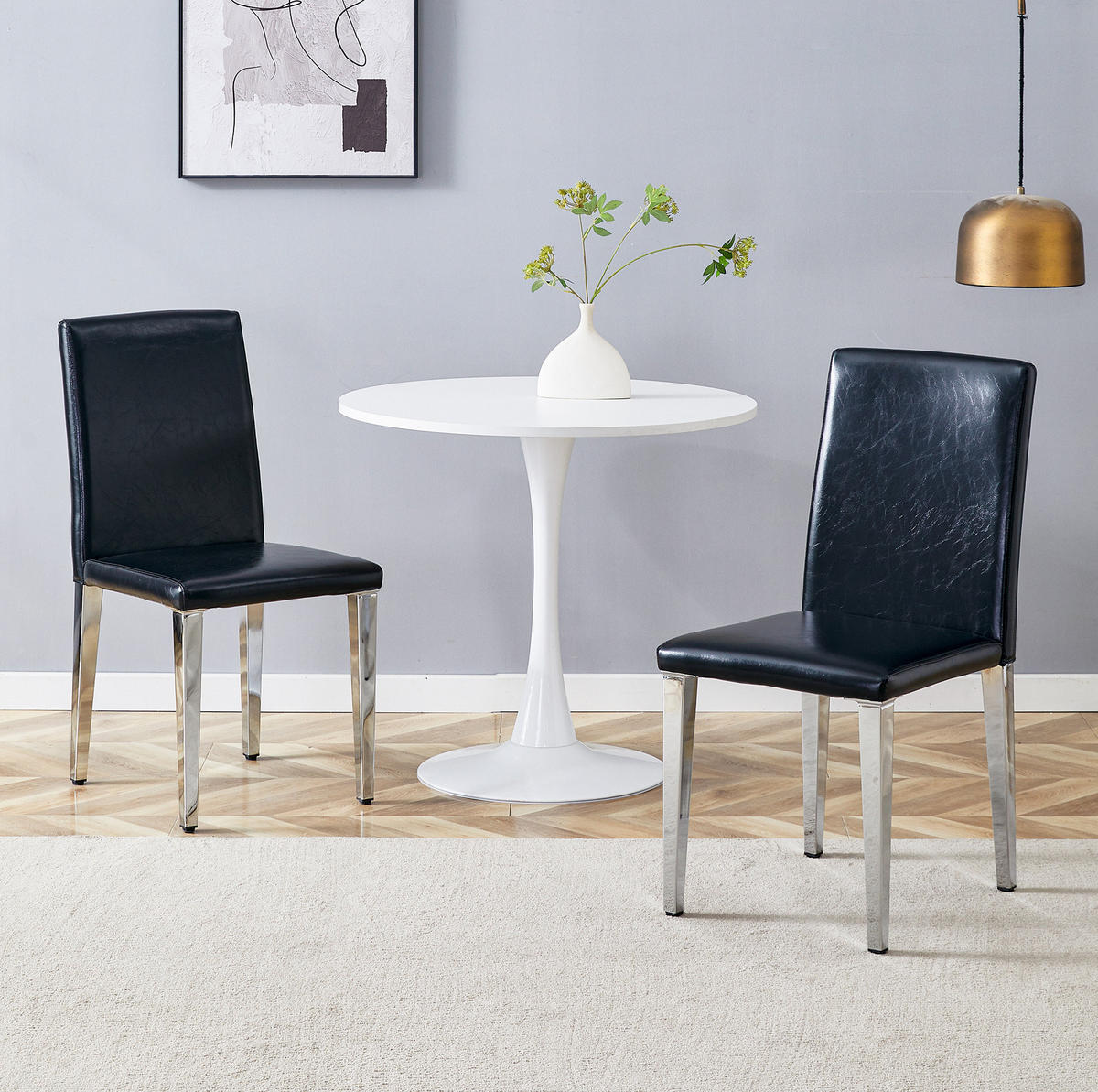 ESSZIMMERSTÜHLE 2er-Set modern 90 cm PU-Leder Schwarz Silber - Schwarz, Metall (47/90/41.1cm) - Meubliv