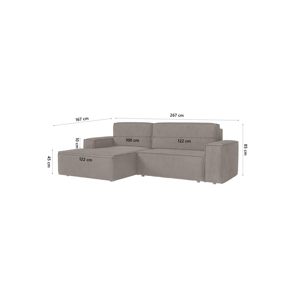 ECKSOFA Kokko mit Schlaffunktion, Braun - Braun, Textil (267/167cm) - Fedve