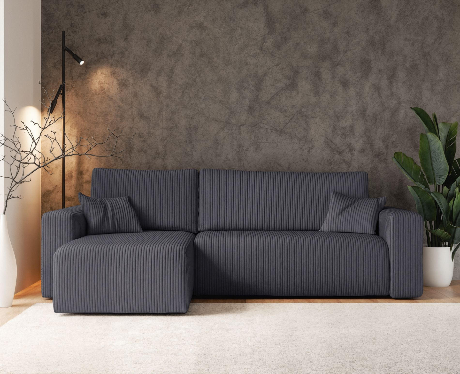 ECKSOFA Pianoni Grau Cordbezug - Schwarz/Grau, Kunststoff/Textil (244/140cm) - Selsey
