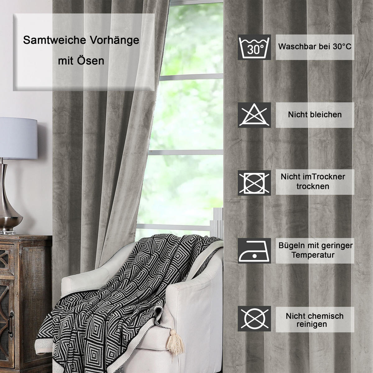 VORHANG Ösen Samt 300/245 cm Taupe - Taupe, Textil (300/245/245cm) - TiborTex