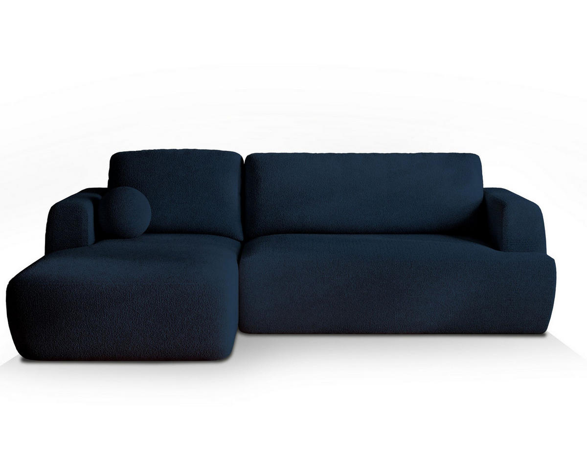 ECKSOFA SENTI N L-S Blau Boucle-Stoff mit Schlaffunktion - Blau, Holz (246/148cm) - MASSENO
