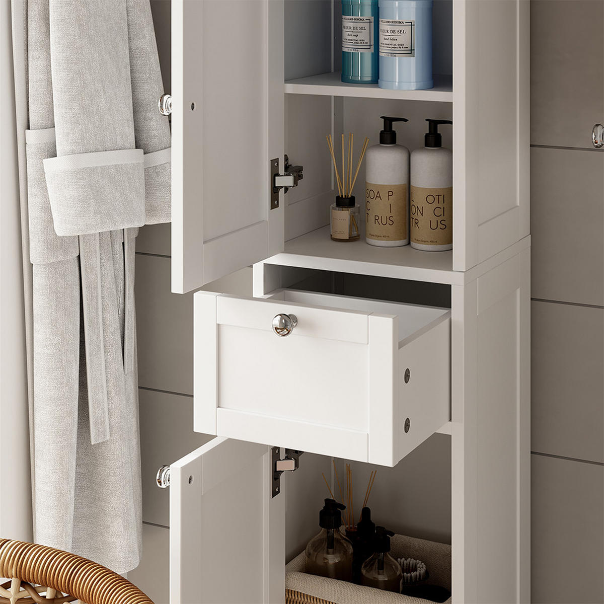 HOCHSCHRANK Vanity Weiß 32 x 175 cm - Weiß, Holzwerkstoff (32/175/30cm) - Vicco