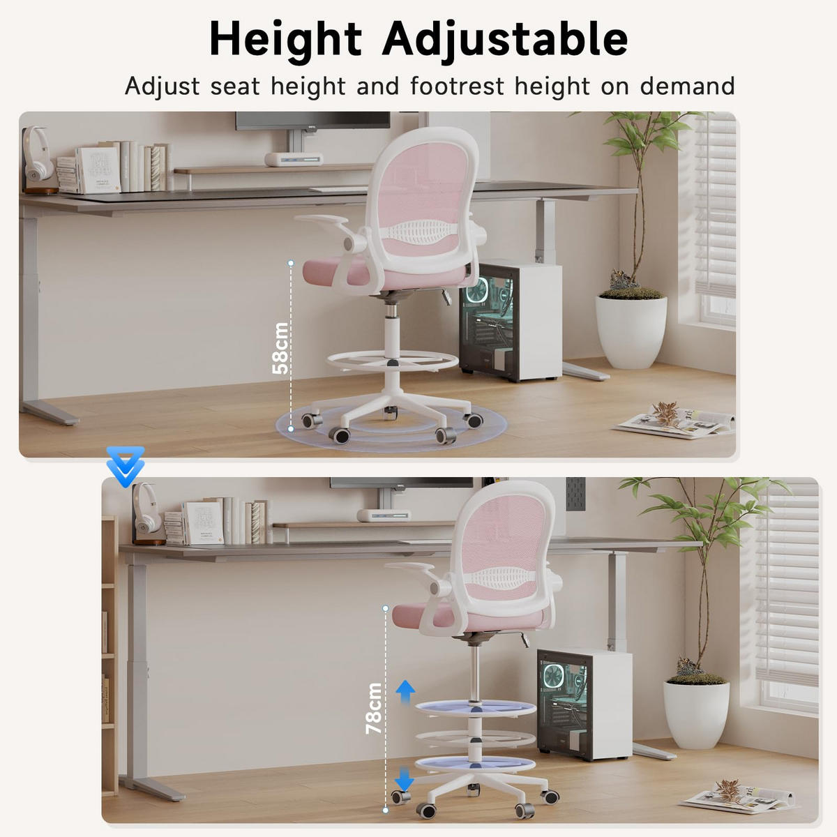 BÜROSTUHL Ergonomisch Höhenverstellbar Mesh Rosa - Pink, Metall (25/53/53cm) - Rattrix