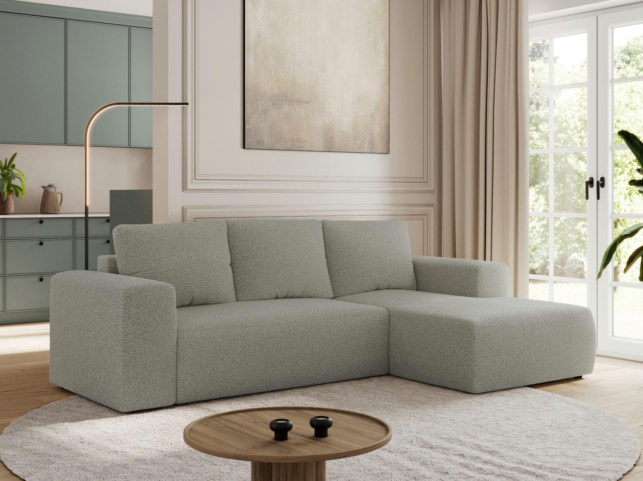 ECKSOFA TRENTINO L Hellgrau Boucle - Rechts - Hellgrau/Schwarz, Textil (164/266cm) - MKS